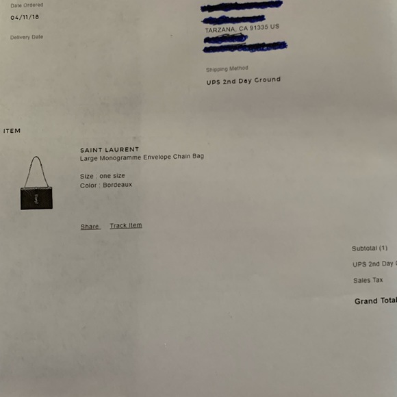 RECEIPT- SAINT LAURENT Large Monogramme Envelope Chain Bag - Bordeaux - Picture 13 of 13